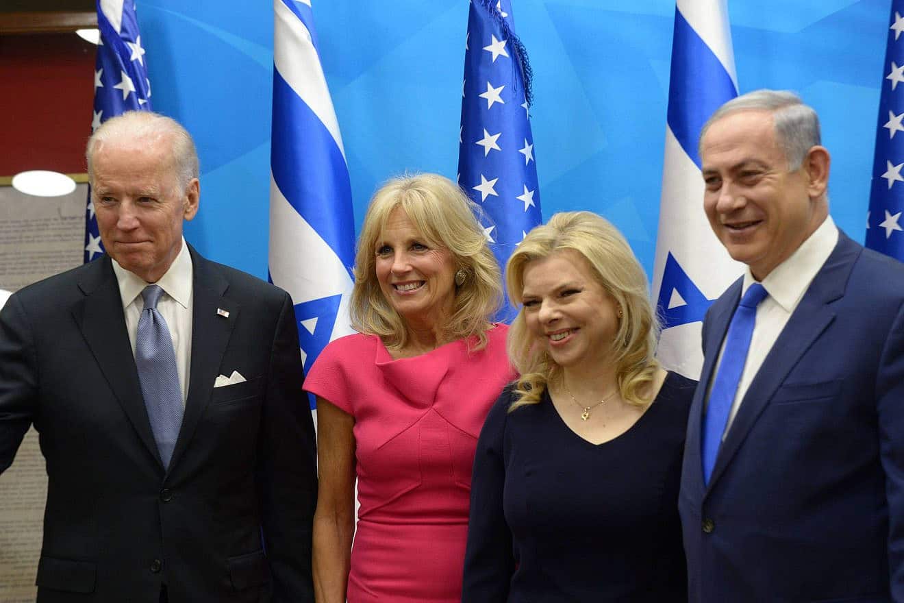 The-U.S. Vice President Joe Biden and his wife, Jill, and Prime Minister Benjamin Netanyahu and his wife, Sara, in Jerusalem, March 9, 2016. Photo by Amos Ben Gershom/GPO.