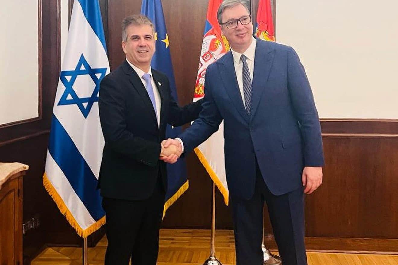 Israeli Foreign Minister Eli Cohen meets with Serbian President Aleksandar Vučić in Belgrade, July 12, 2023. Credit: Israeli Foreign Ministry.