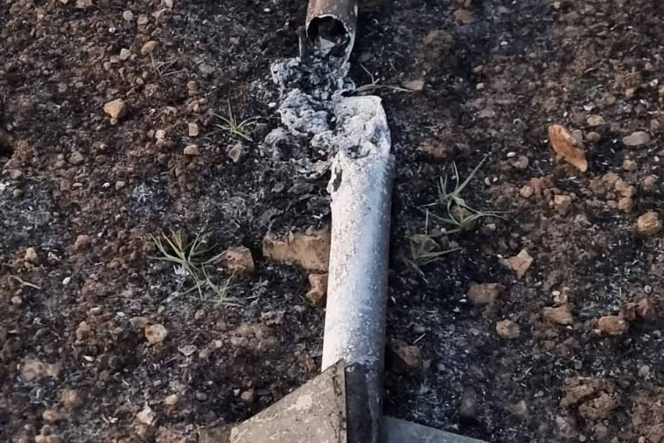 The rocket remains found in Moshav Ram-On, in Israel's Gilboa region, July 9, 2023. Source: Twitter.