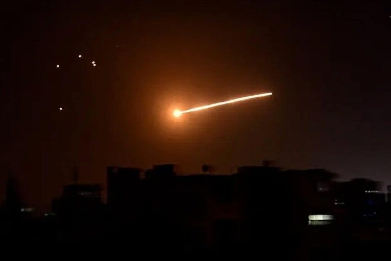 Screenshot of an Israeli air strike in the Damascus area. Source: Twitter