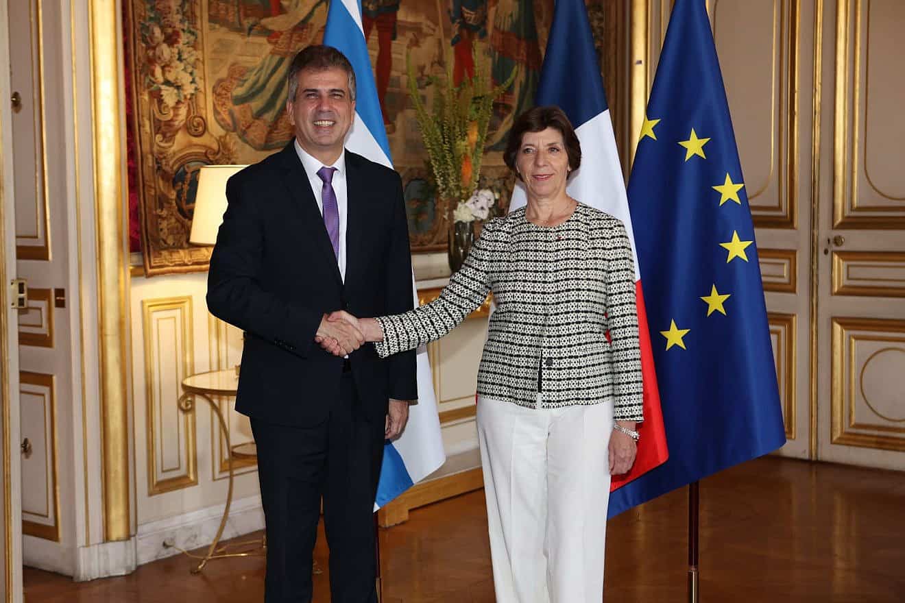 Israeli Foreign Minister Eli Cohen with French Foreign Minister Catherine Colonna in Paris, July 19, 2023. Source: Twitter.