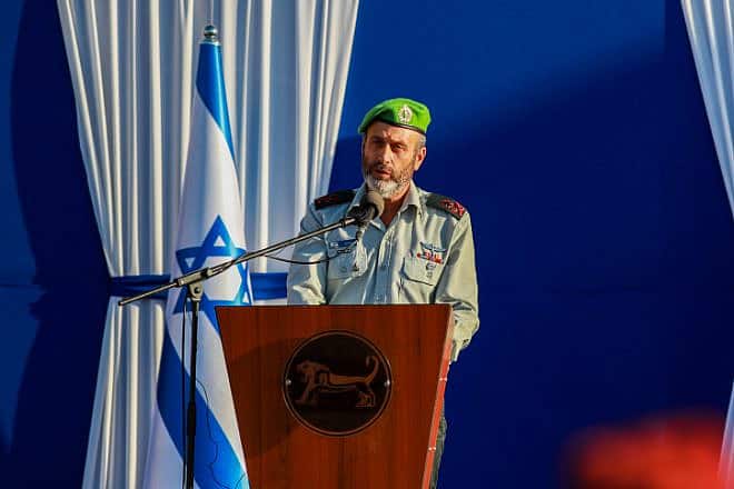 Incoming head of IDF Central Command Brig. Gen. Yehuda Fuchs speaks during his swearing-in ceremony at IDF Central Command headquarters in Jerusalem, Aug. 11, 2021. Photo by Flash90.