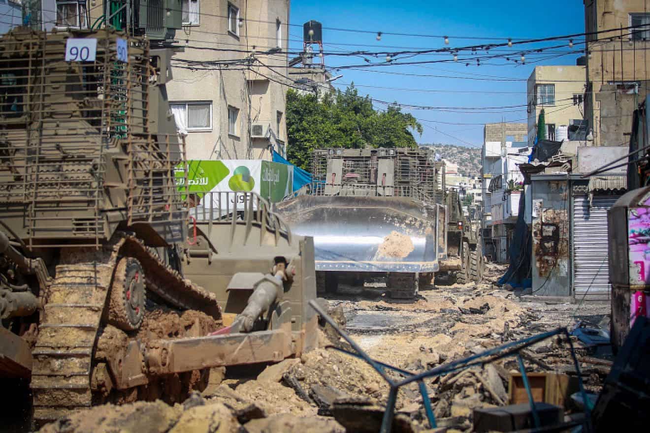 IDF bulldozers enter Jenin as Israel begins a major aerial and ground offensive in the city, July 3, 2023. Photo by Nasser Ishtayeh/Flash90.