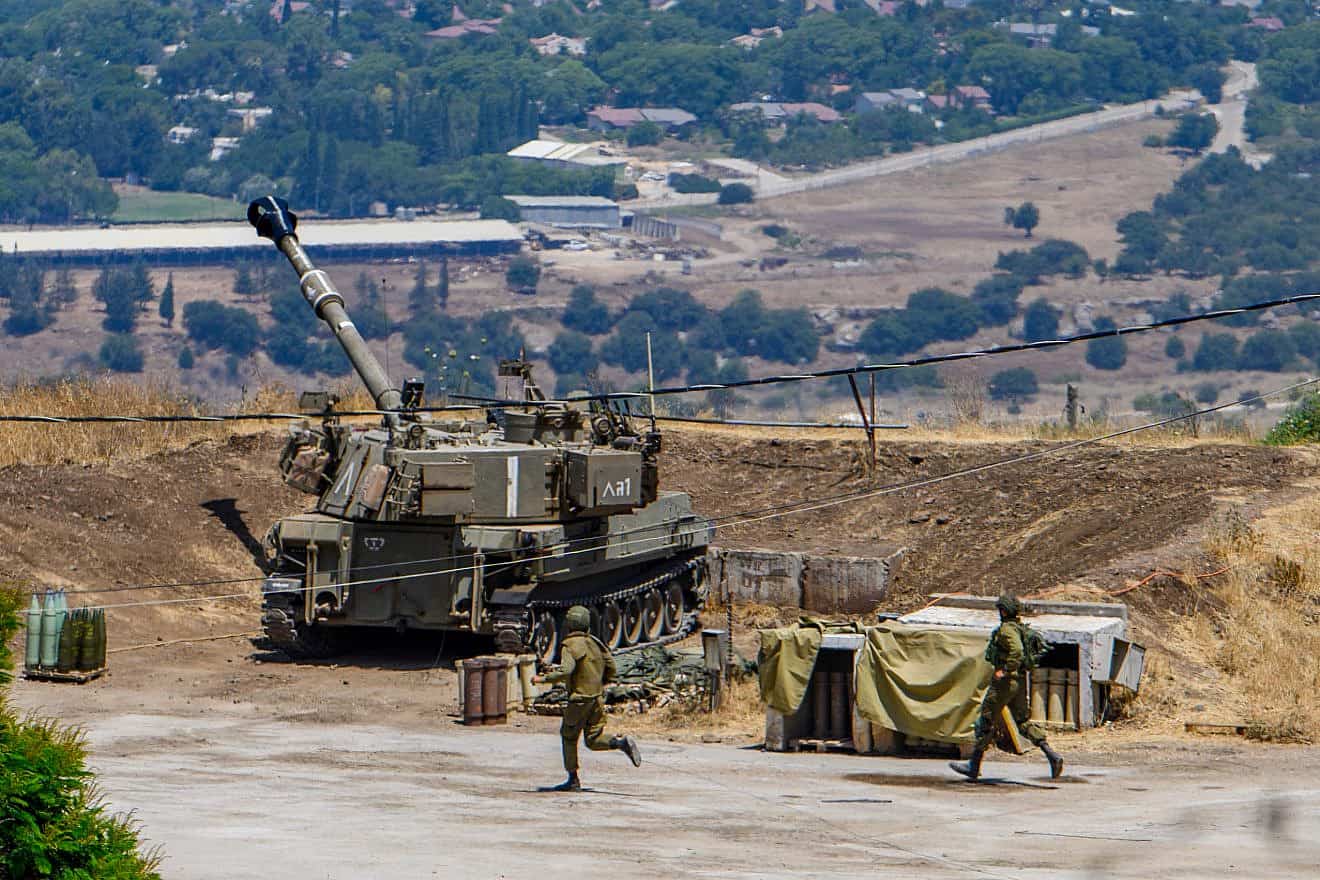 IDF Artillery Corps personnel near the border with Lebanon, July 6, 2023. IDF shells Lebanon after Hezbollah fires into Israel. AYAL MARGOLIN/FLASH90.