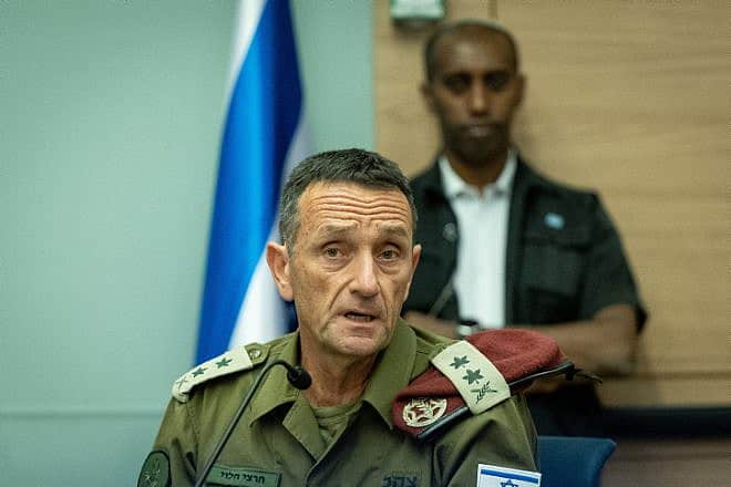IDF Chief of Staff Lt. Gen. Herzi Halevi attends a Defense and Foreign Affairs Committee meeting at the Knesset in Jerusalem, July 18, 2023. Photo by Yonatan Sindel/Flash90.