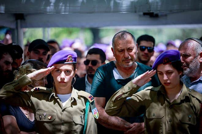 Family and friends at the funeral of Staff Sgt. Shilo Yosef Amir, who was killed in a shooting attack near Kedumim on July 6, at the Mount Herzl Military Cemetery in Jerusalem on July 7, 2023. Photo by Chaim Goldberg/Flash90.