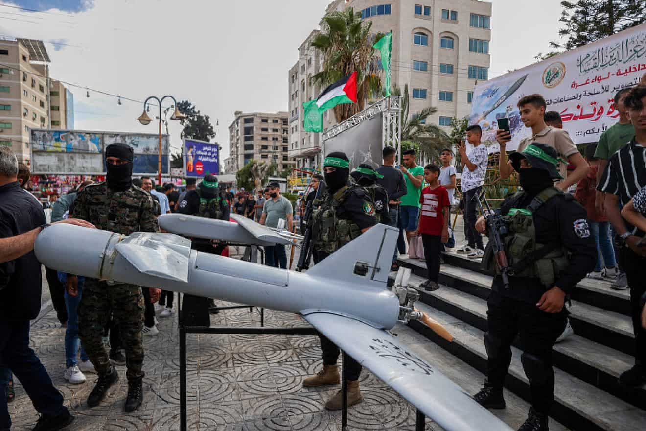 Palestinians visit an exhibition of the Ezzedine al-Qassam Brigades, Hamas's "military" wing, during the Eid al-Adha festival in Gaza City, June 30, 2023. Photo by Atia Mohammed/Flash90.