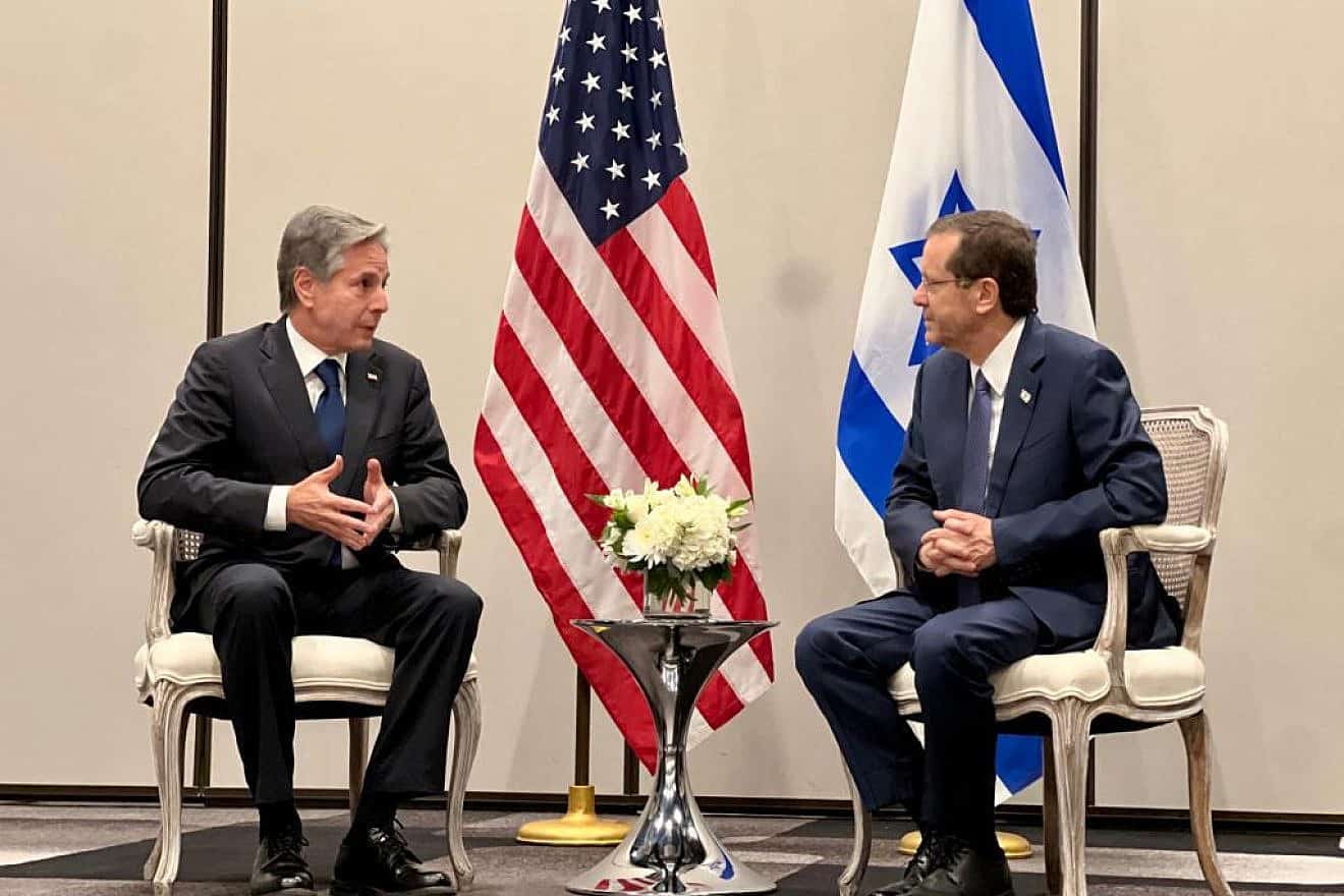 U.S. Secretary of State Antony Blinken (left) and Israeli President Isaac Herzog in Washington, D.C. on July 18, 2023. Credit: President's Spokesperson.