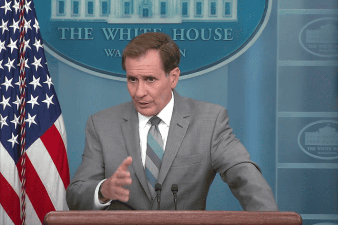U.S. National Security Council spokesman John Kirby speaks at a White House press briefing, July 17, 2023. Source: YouTube.