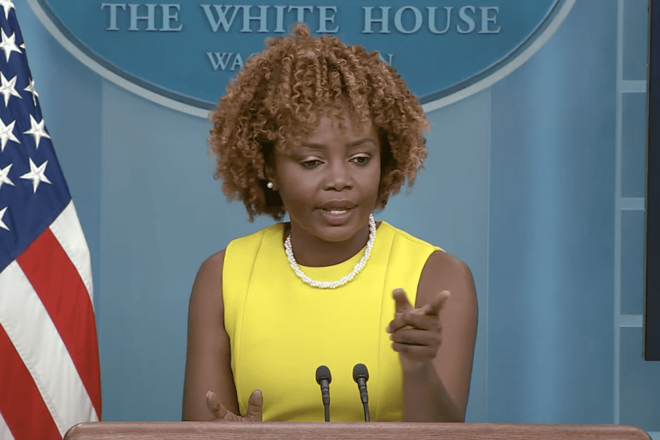 Karine Jean-Pierre, the White House press secretary, answers questions during a briefing on July 27, 2023. Source: YouTube screenshot.