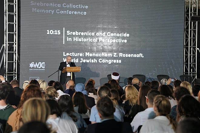 Menachem Rosensaft, associate executive vice president and general counsel of the World Jewish Congress, speaks at an event recalling the 1995 genocide in Srebrenica, July 10, 2023. Source: Twitter.