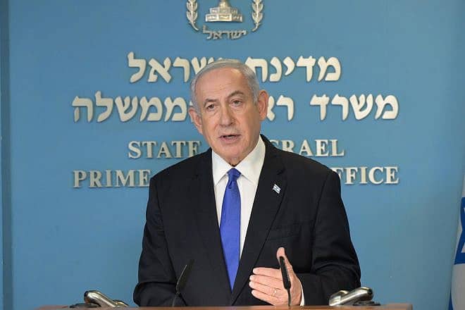 Israeli Prime Minister Benjamin Netanyahu addresses the anti-judicial reform protests that have rocked the Israel Defense Forces in recent weeks, July 20, 2023. Credit: GPO.