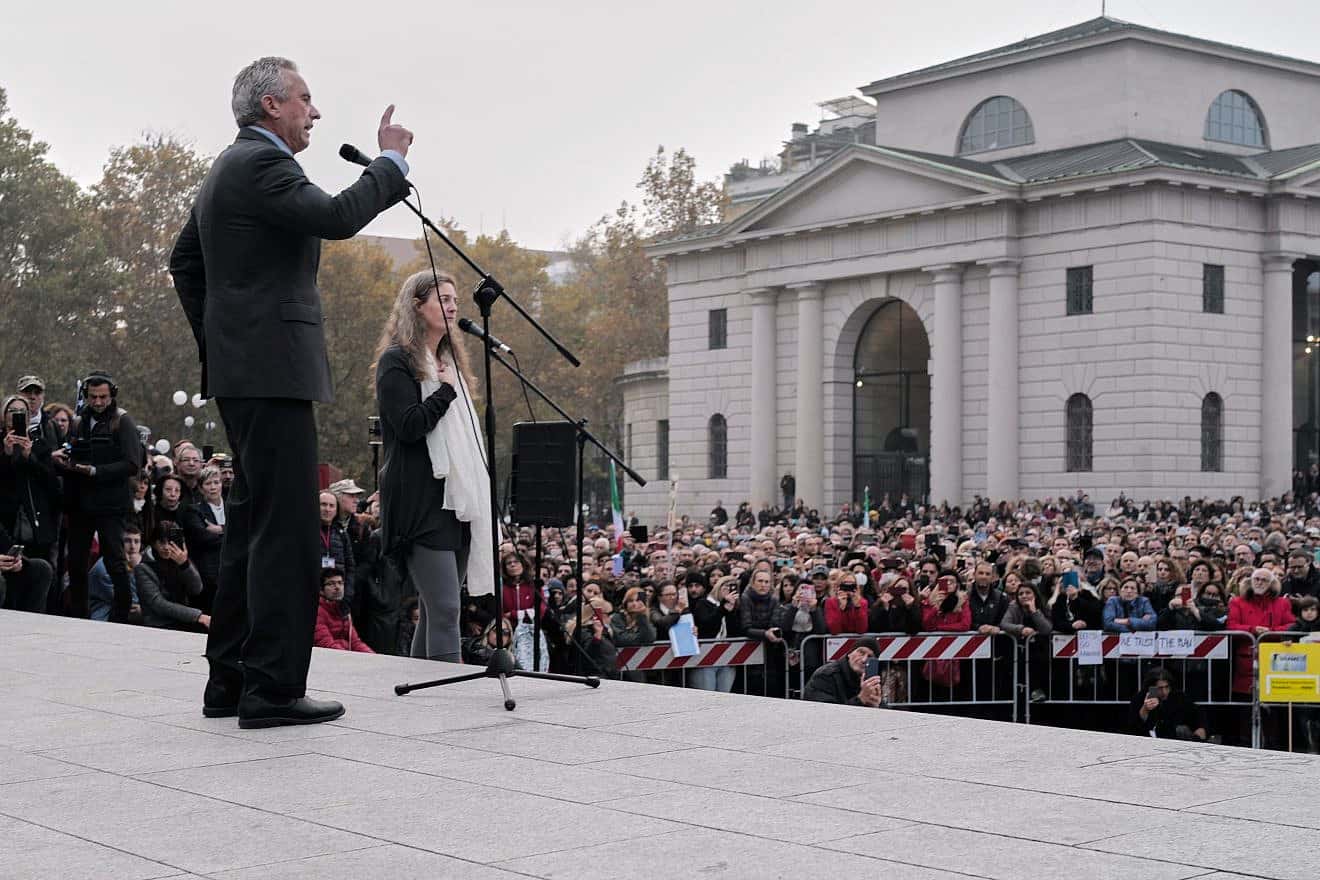 Robert F. Kennedy Jr. at the demonstration against the vaccine passport introduced in Italy to combat the Covid 19 pandemic on Nov. 13, 2021 at Arco della Pace in Milan. Photo by Renato Murolo 68/Shutterstock.