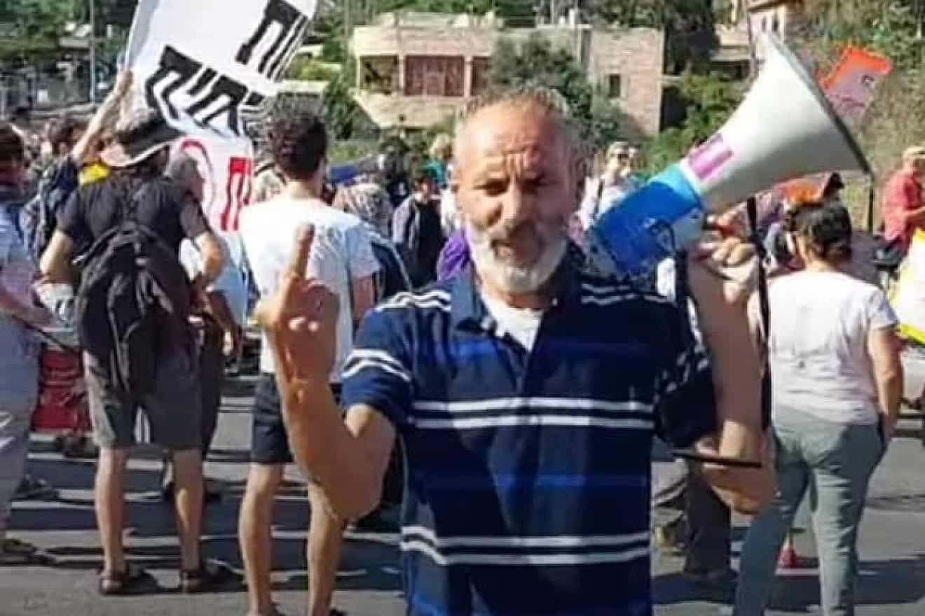 Saleh Diab during a protest in Jerusalem's Shimon HaTzadik/Sheikh Jarrah neighborhood. Photo by Aryeh King.