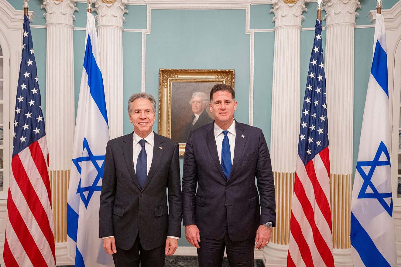 U.S. Secretary of State Antony Blinken (left) poses with Israeli Minister for Strategic Affairs Ron Dermer at the U.S. Department of State in Washington, D.C., on Aug. 17, 2023. Photo by Freddie Everett/U.S. State Department.