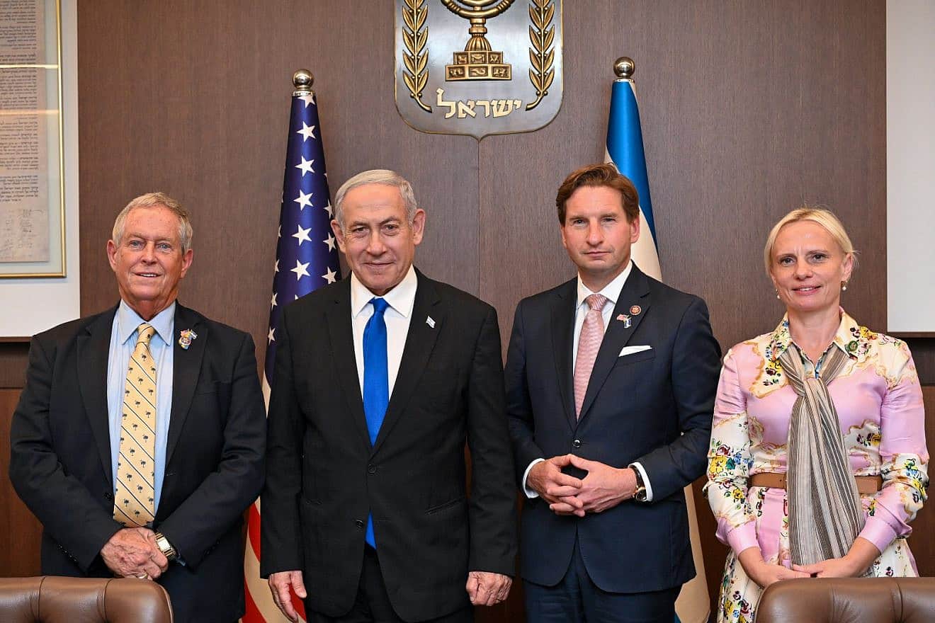 From left: Rep. Joe Wilson (R-S.C.), Israeli Prime Minister Benjamin Netanyahu, Rep. Dean Phillips (D-Minn.) and Rep. Victoria Spartz (R-Ind.) at a meeting in Jerusalem on Aug. 22, 2023. Photo by Kobi Gideon/Government Press Office, Israel.