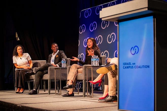 Destiny Albritton (left), national outreach director of the Israel on Campus Coalition, moderates a panel on "Broadening the Base" at the ICC's National Leadership Summit in Washington, D.C. in Aug. 2023. Courtesy: ICC.