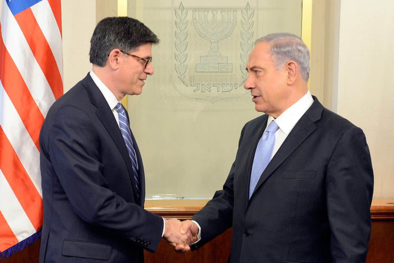Israeli Prime Minister Benjamin Netanyahu with then-Secretary of the Treasury Jack Lew, June 18, 2014. Photo by Matty Stern/U.S. Embassy via Flash90.