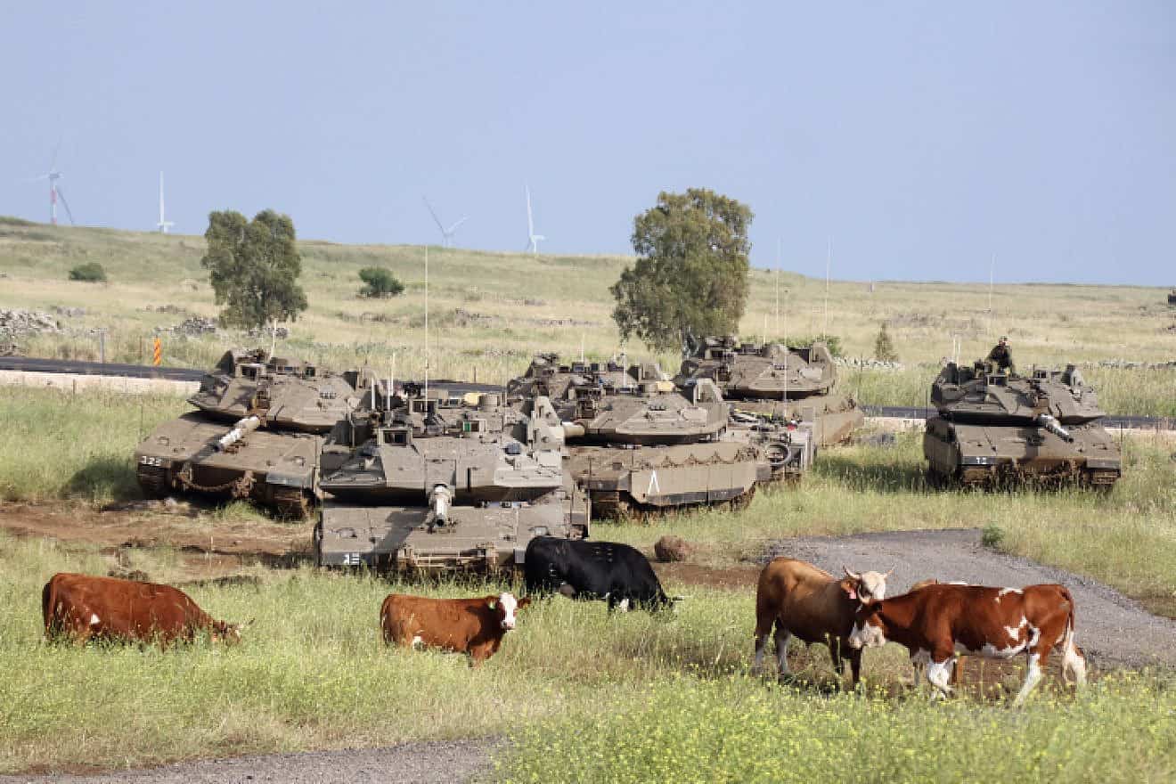 IDF Merkava 4 tanks, in the Golan Heights, May 8, 2023. Photo by Ofer Zidon/Flash90.
