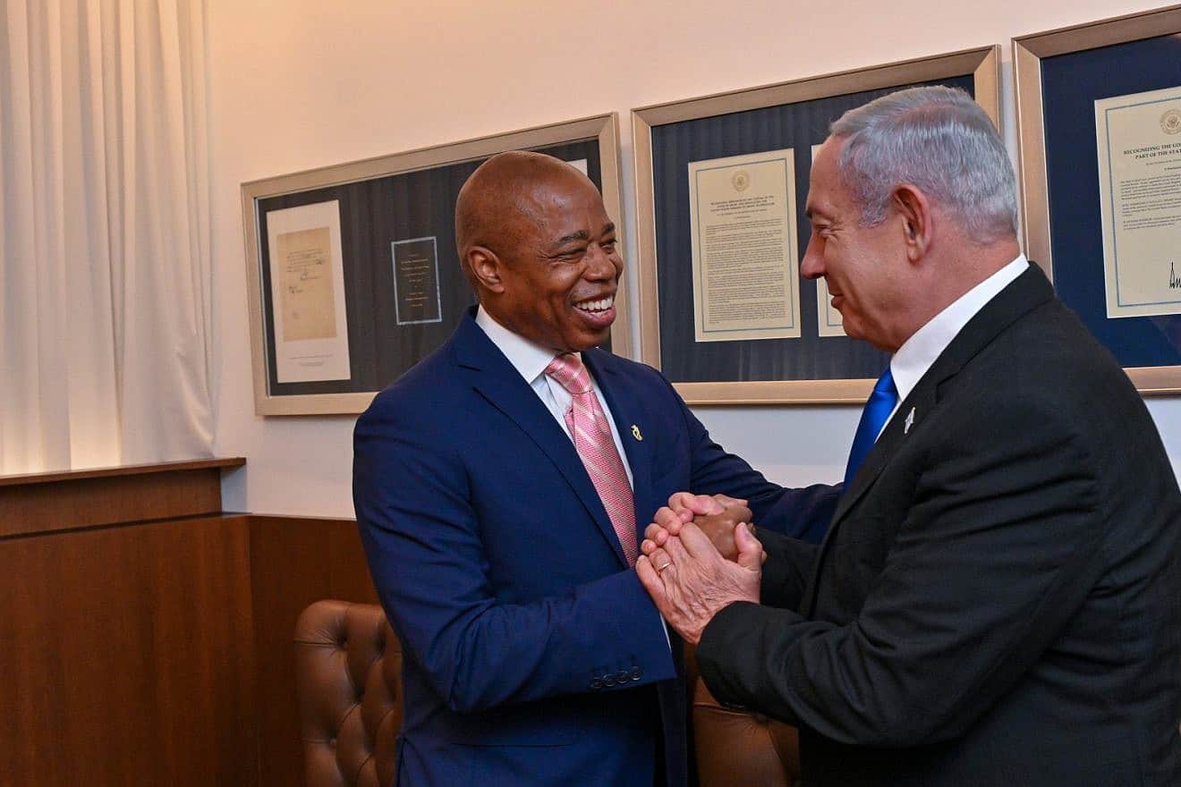 New York City Mayor Eric Adams and Israeli Prime Minister Benjamin Netanyahu during a meeting in Jerusalem on Aug. 22, 2023. Photo by Kobi Gideon/Government Press Office, Israel.