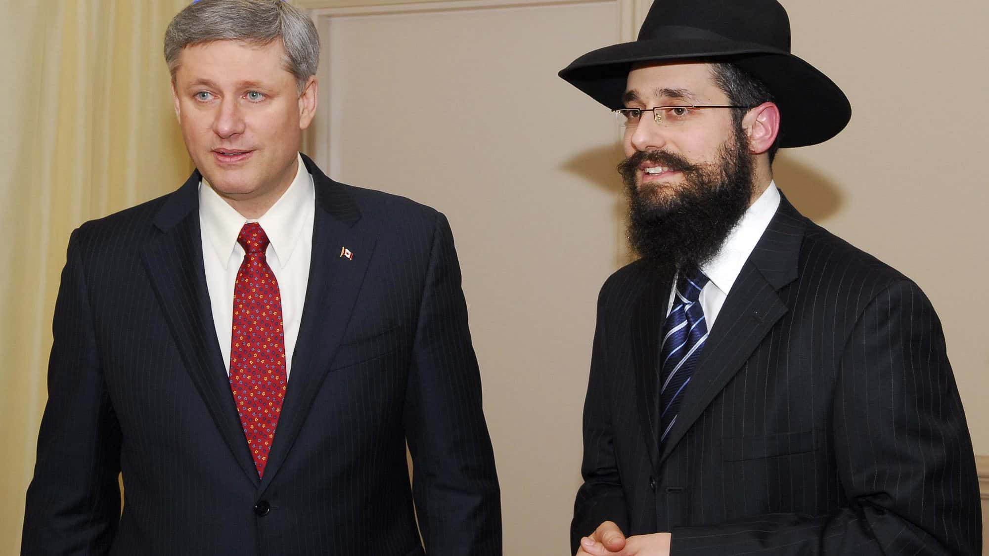 Rabbi Mendel Kaplan of Chabad Flamingo with former Canadian Prime Minister Stephen Harper in 2009. Credit: Courtesy.