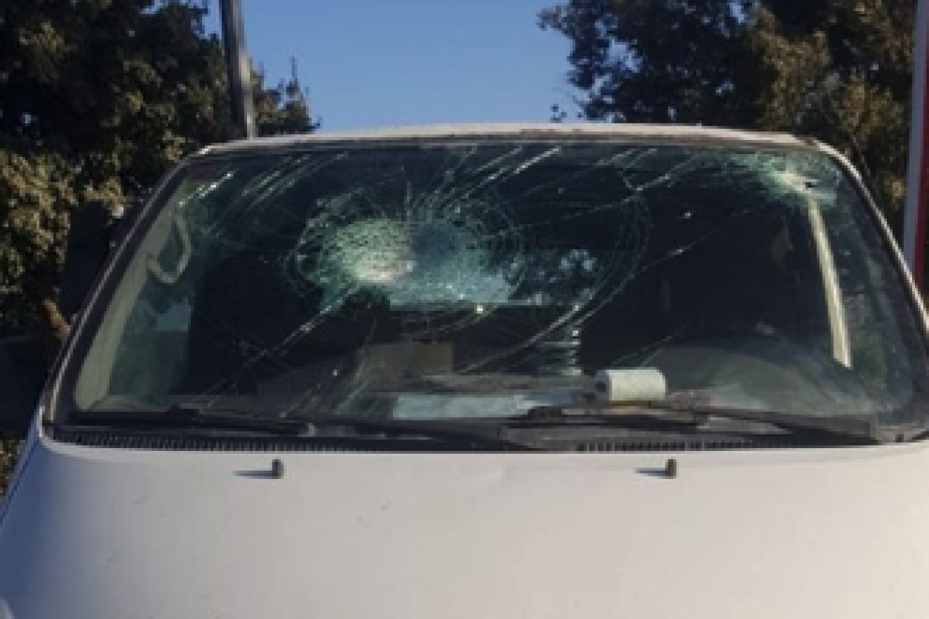 At least one Jewish driver was lightly wounded when Palestinian terrorists pelted Israeli vehicles in central Samaria, Aug. 7, 2023. Photo by Shiloh Security.