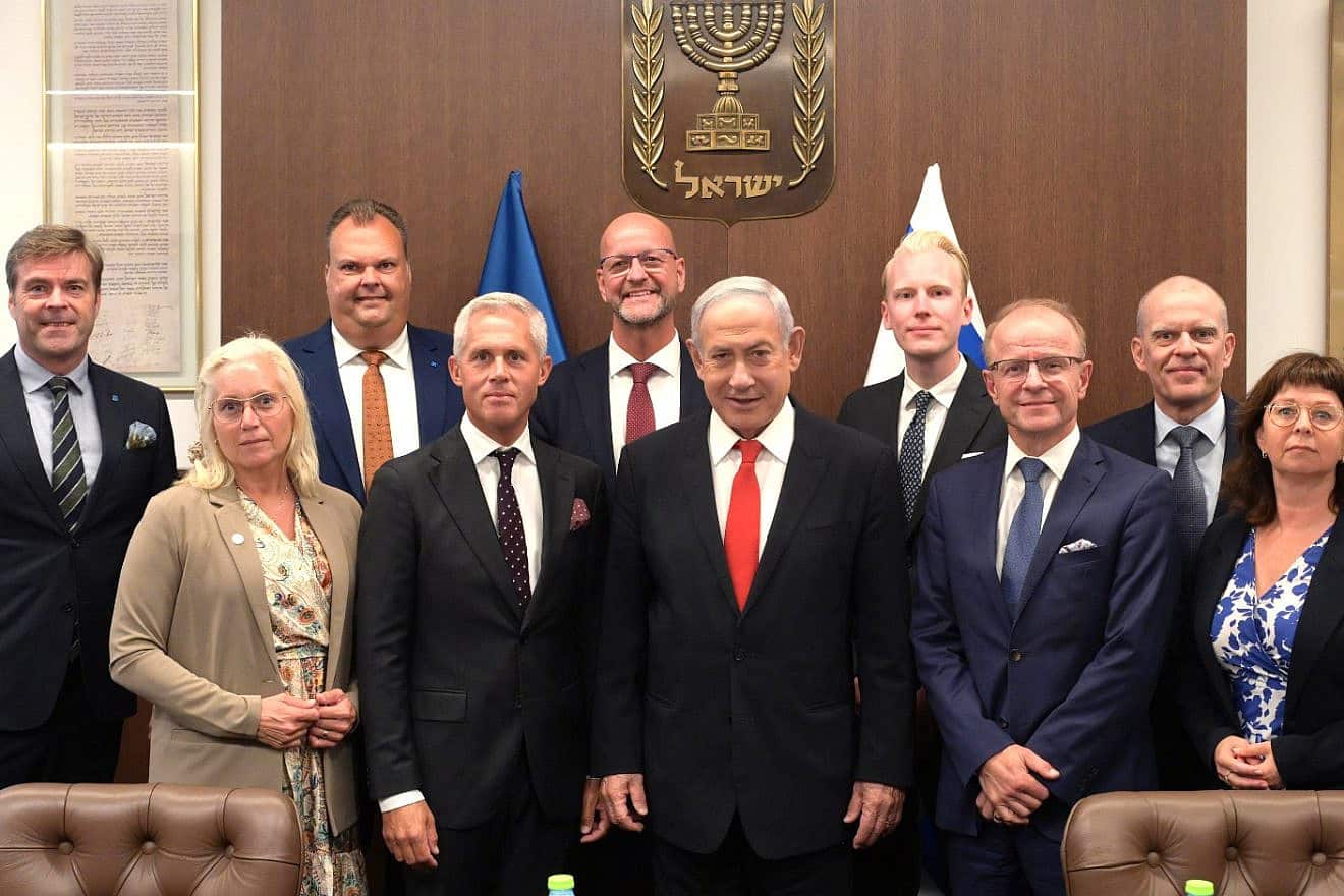 Prime Minister Benjamin Netanyahu hosts Swedish lawmakers in Jerusalem, Aug. 28, 2023. Photo by Amos Ben-Gershom/GPO.