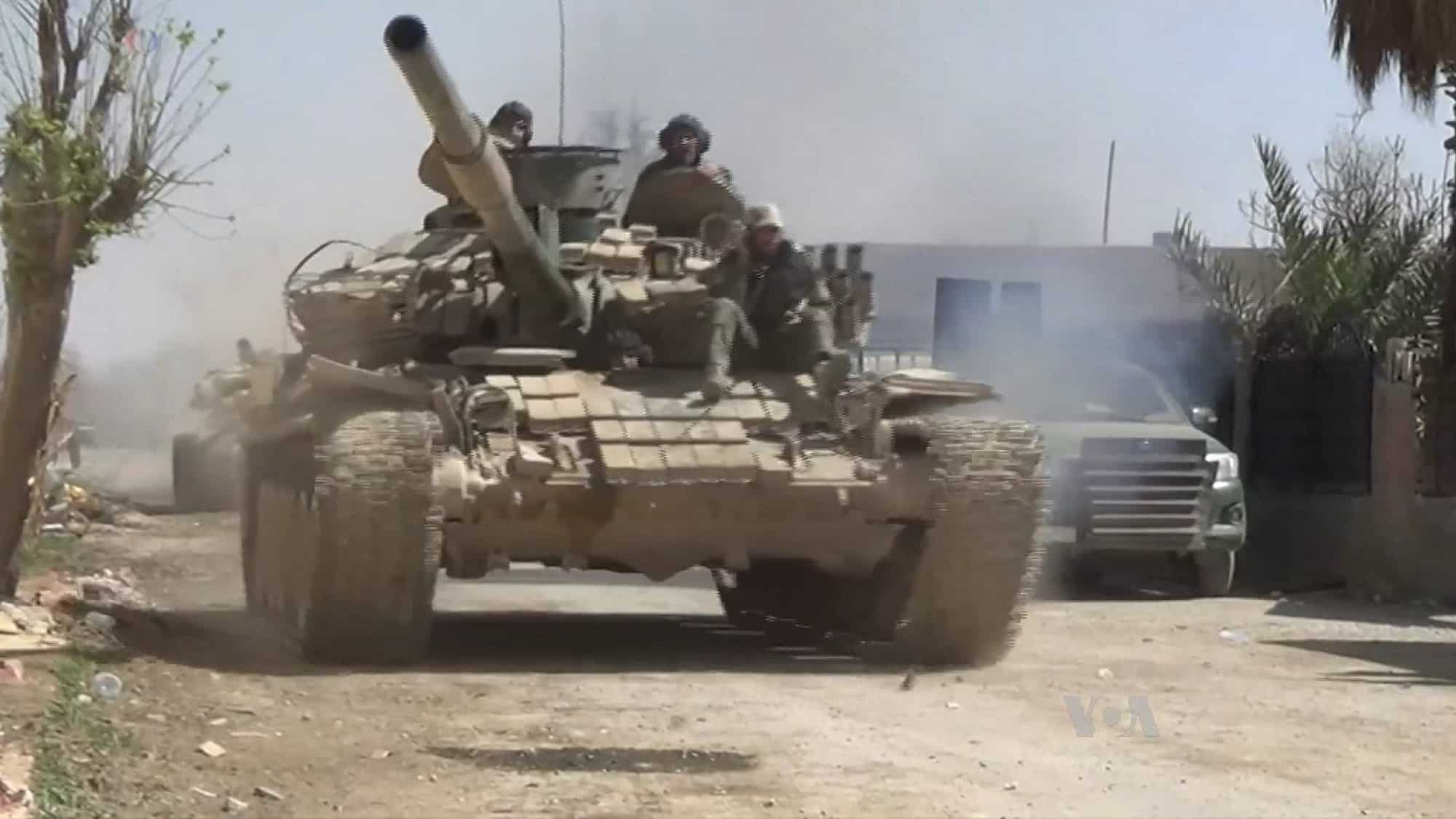 A Syrian Army T-72 tank during the 2018 Rif Dimashq offensive. Source: Wikimedia Commons.