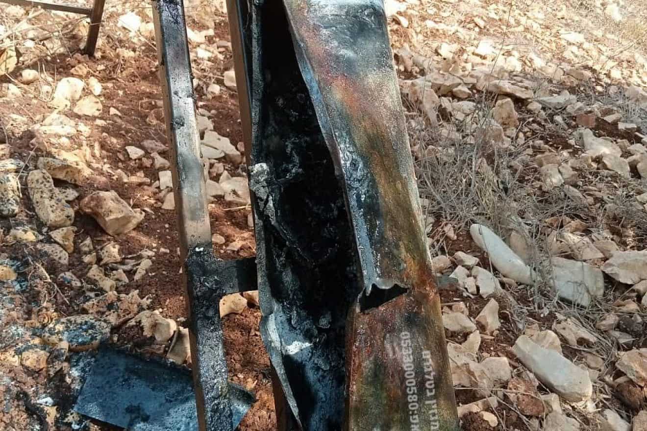 The damaged launcher from the failed rocket launch on the outskirts of Jenin, Aug. 15, 2023. Source: Twitter.
