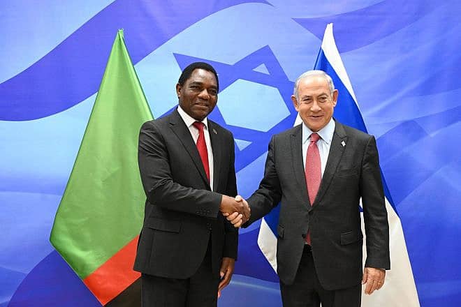 Prime Minister Benjamin Netanyahu meets in Jerusalem with Zambian President Hakainde Hichilema, Aug. 2, 2023. Photo by Haim Zach/GPO.