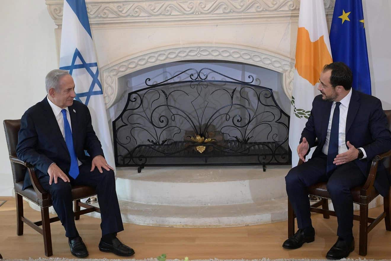 Israeli Prime Minister Benjamin Netanyahu meets with President of Cyprus Nikos Christodoulides in Nicosia, on Sept. 3, 2023. Credit: Courtesy.