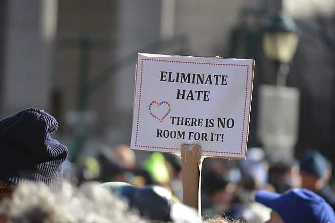 A sign from a rally in New York City against antisemitism on Jan. 5, 2020. Credit Christopher Penler/Shutterstock.