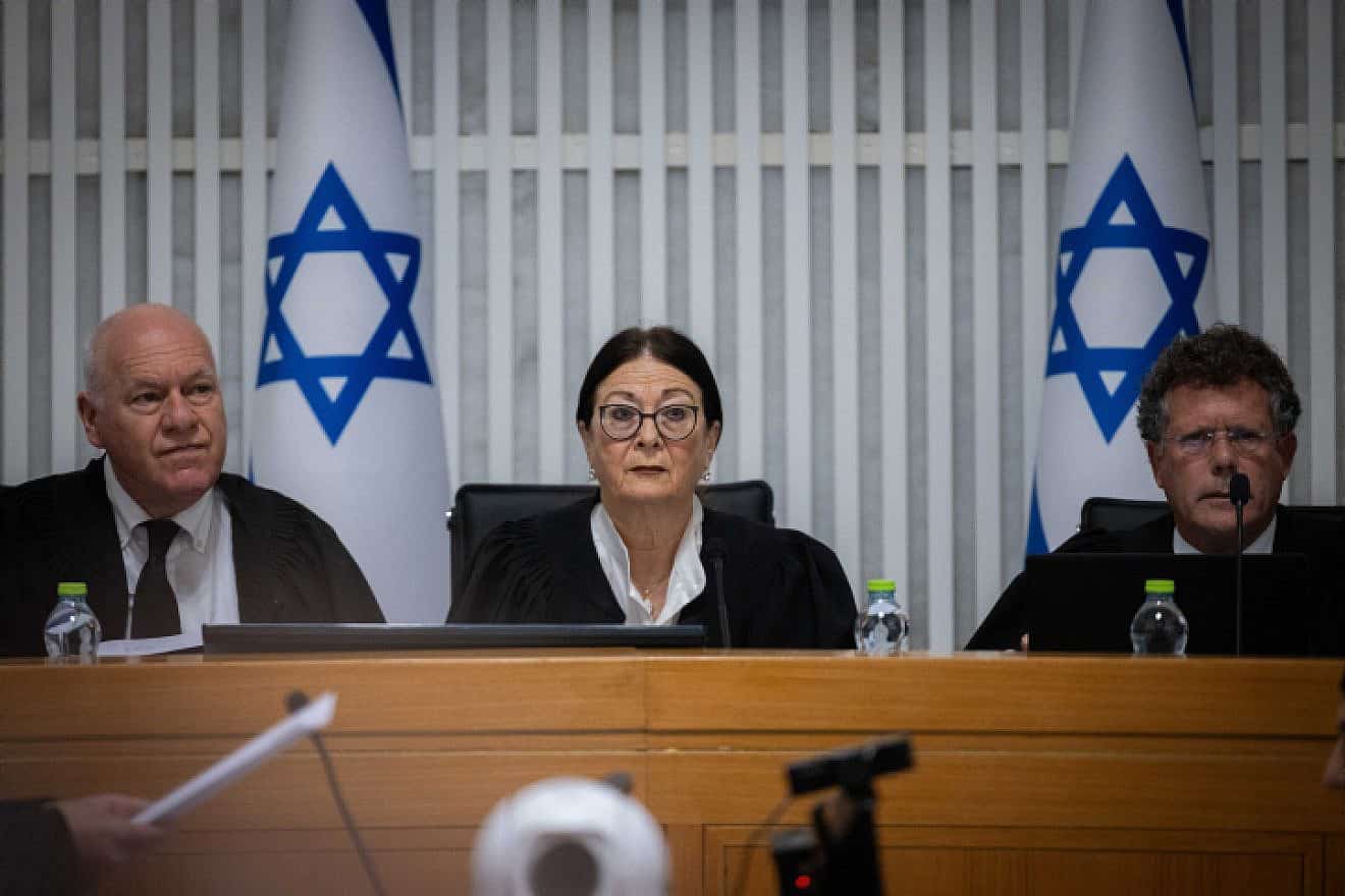 Chief Justice of Israel's Supreme Court Esther Hayut at the hearing of the government's "reasonableness" law, at the Supreme Court in Jerusalem, Sept. 12, 2023. Photo by Yonatan Sindel/Flash90.