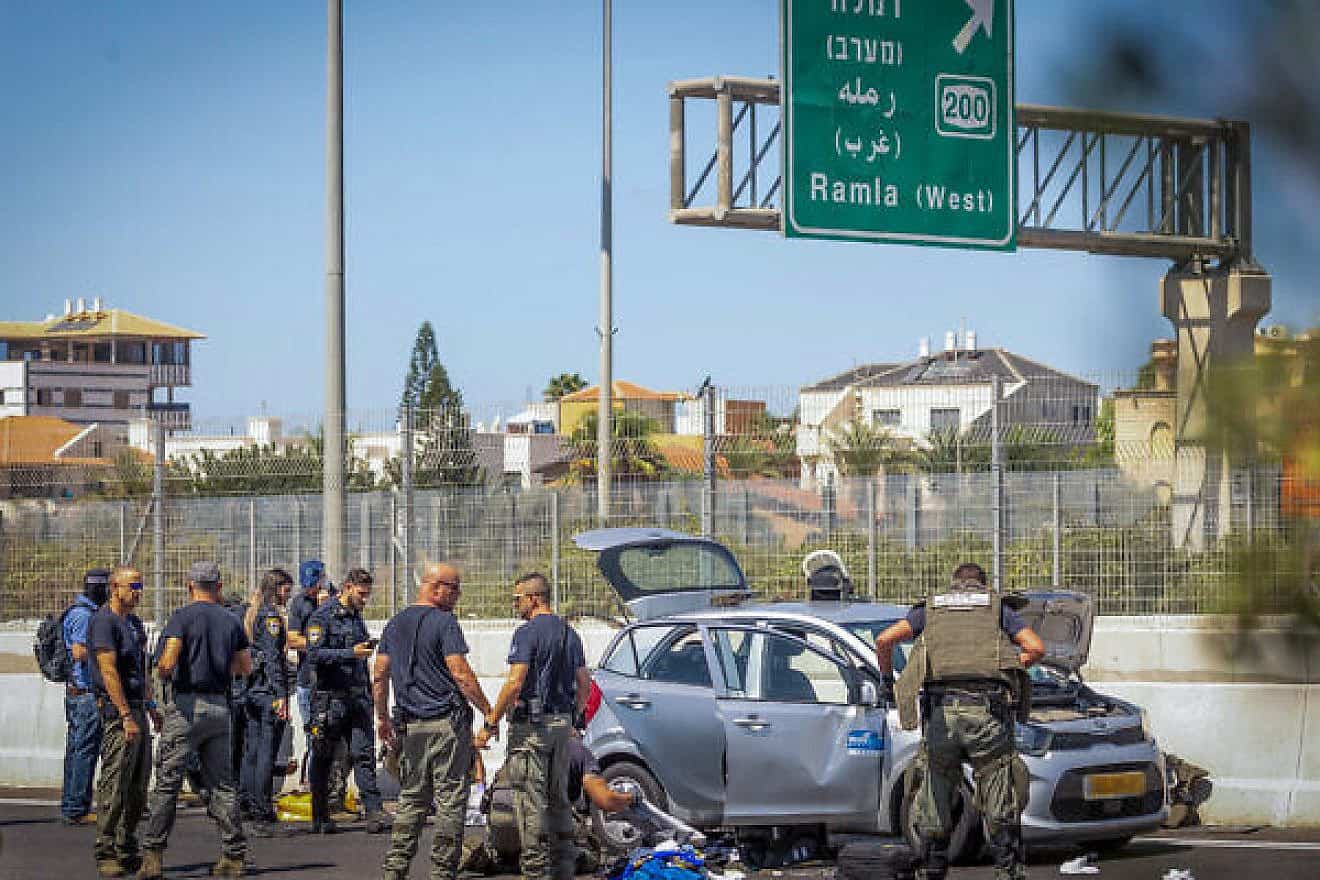 Two Palestinians were arrested on a highway close to Ramla, east of Tel Aviv, on Sept. 15, 2023. Photo by Yossi Aloni/Flash90.