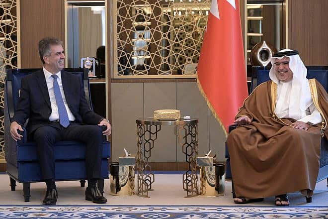 Israeli Foreign Minister Eli Cohen meets with Bahraini Crown Prince Salman bin Hamad Al Khalifa in Manama, Sept. 4, 2023. Photo by Shlomi Amsalem/GPO.