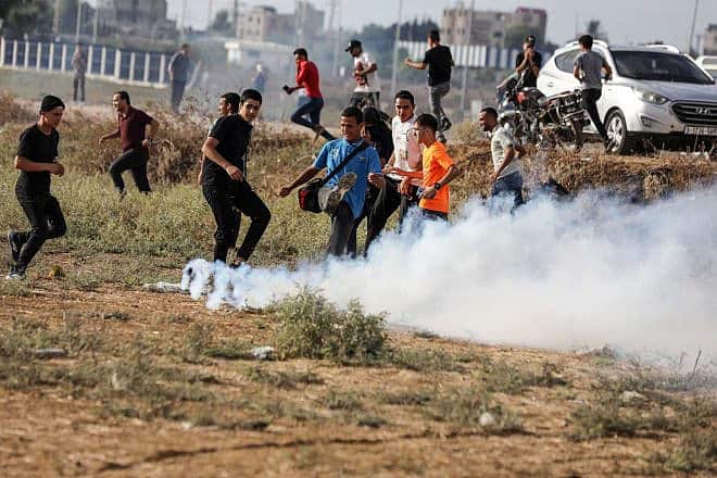 Six Gazans were killed when an explosive device meant to target IDF soldiers detonated prematurely during mass riots along the border with Israel, Sept. 13, 2023. Photo by Majdi Fathi/TPS.
