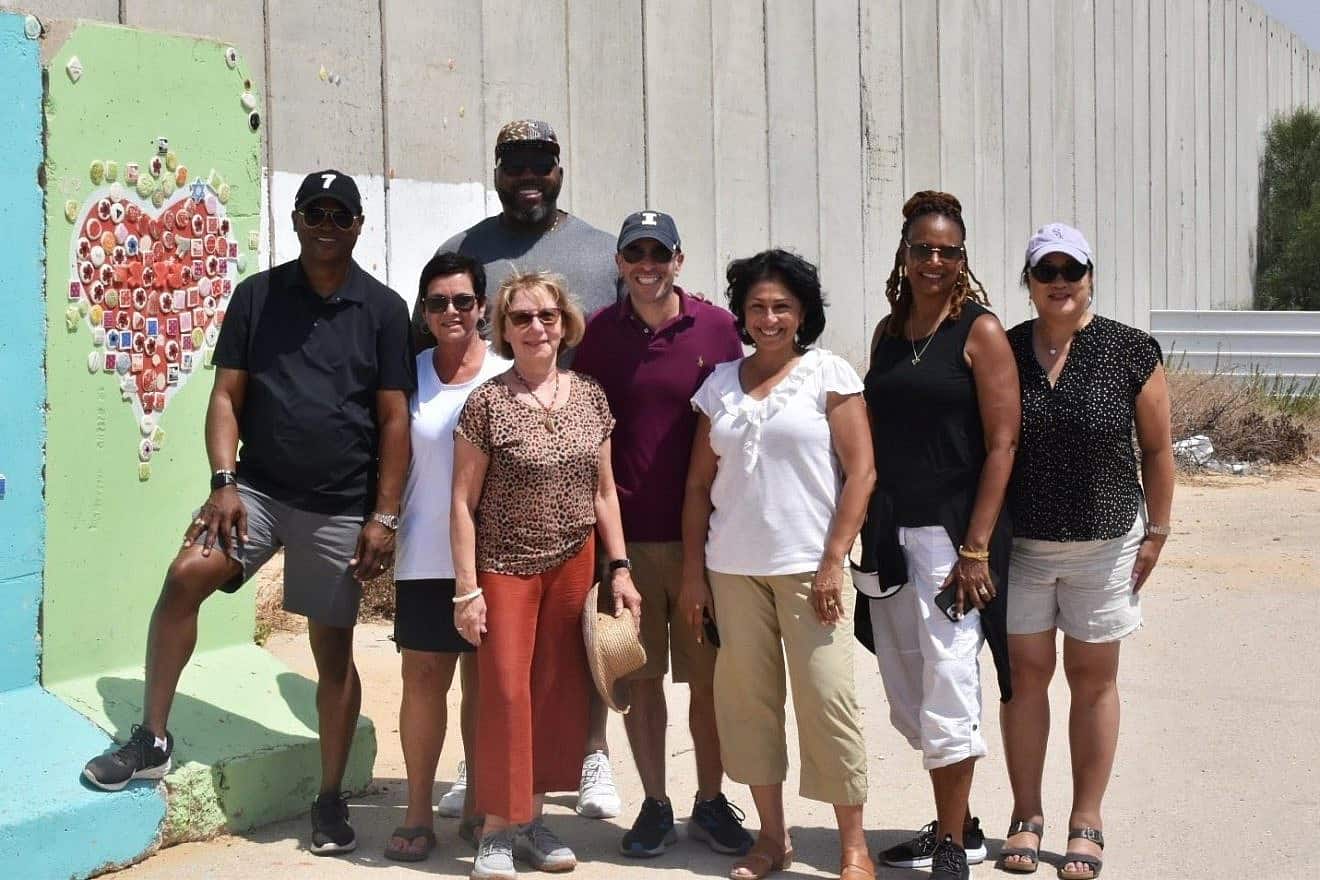 Speaker of the Illinois House of Representatives Emanuel (“Chris”) Welch (left) and his legislative leadership team at a stop on their tour at Netiv HaAsara, a moshav in southern Israel at the border with the Gaza Strip, September 2023. Credit: Jewish United Fund.