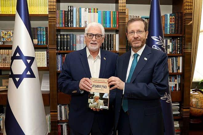 Israeli President Isaac Herzog with author and former Israeli diplomat Itzhak Levanon in 2023. Credit: Courtesy.
