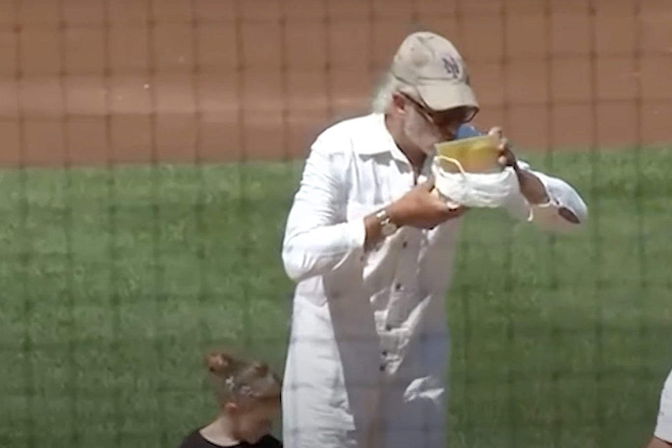 Jewish rapper Matisyahu takes a sip of matzah-ball soup before throwing out the ceremonial first pitch at Citi Field, the Queens, N.Y. home ball park of the Mets. Source: YouTube.