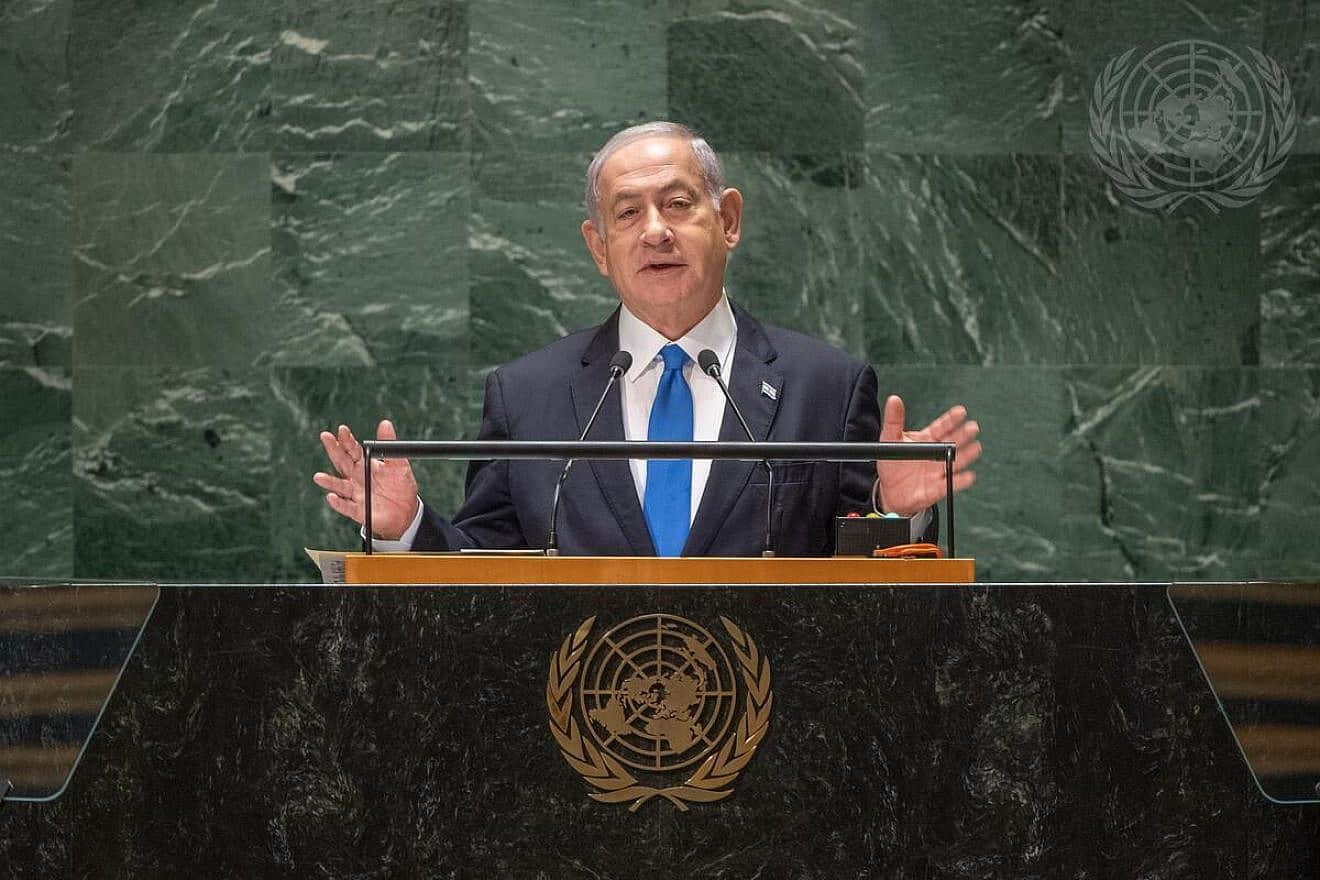 Israeli Prime Minister Benjamin Netanyahu addresses the United Nations General Assembly on Sept. 22, 2023. Credit: United Nations.