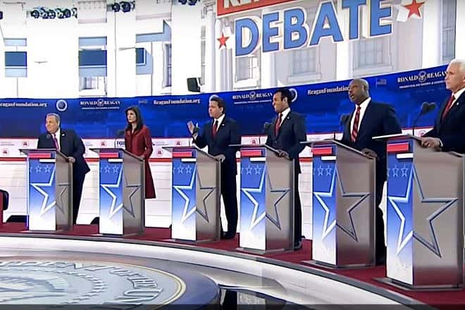 Seven candidates for president gathered at the Ronald Reagan Presidential Library and Museum in Simi Valley, Calif., for the second Republican presidential candidate debate on Sept. 27, 2023. Source: YouTube/Today.