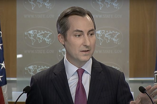 Miller Miller, U.S. State Department spokesman, answers reporter questions at the department's press briefing on Sept. 28, 2023. Source: YouTube/U.S. State Department.