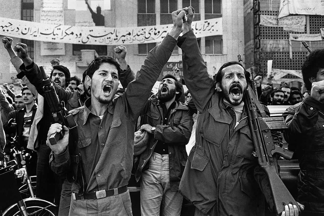 Terrorists outside the U.S. embassy in Tehran, where diplomats were being held hostage, 1979. Photo by Abbas Attar via Wikimedia Commons.