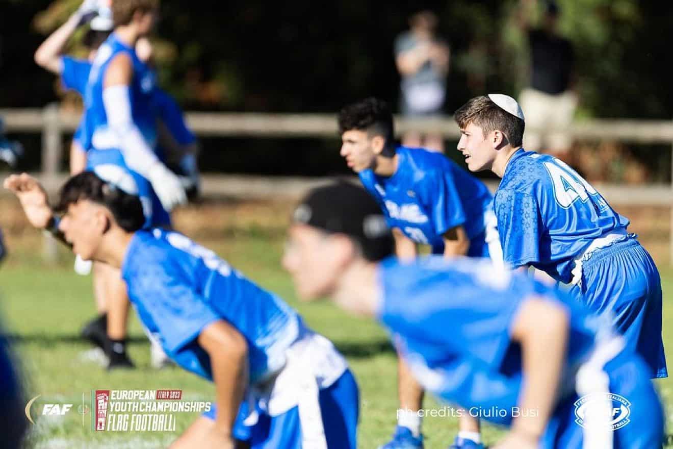 The Israel’s under U17 boys' national flag football team at the 2023 International Federation of American Football (IFAF) European Junior Flag Football Championships in Grossetto, Italy. Credit: Courtesy.