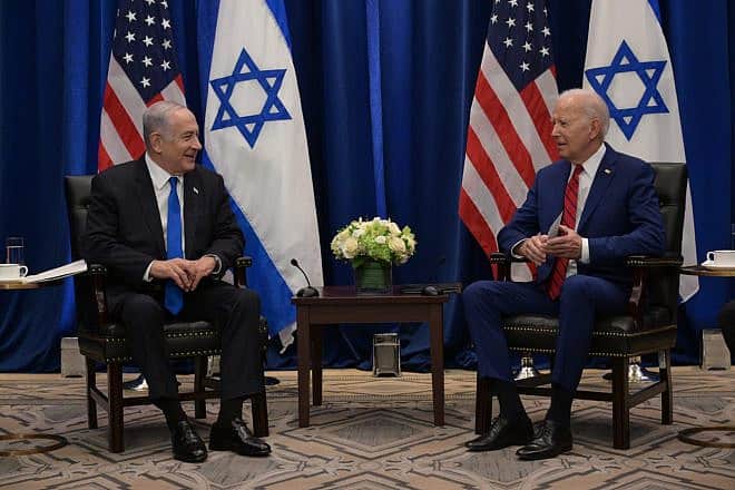 U.S. President Joe Biden meets and Israeli Prime Minister Benjamin Netanyahu on the sidelines of the U.N. General Assembly on Sept. 20, 2023. Photo by Avi Ohayon/GPO.