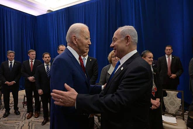 Israeli Prime Minister Benjamin Netanyahu (right) meets with U.S. President Joe Biden on the sidelines of the U.N. General Assembly on Sept. 20, 2023 in New York. Photo by Avi Ohayon/GPO.