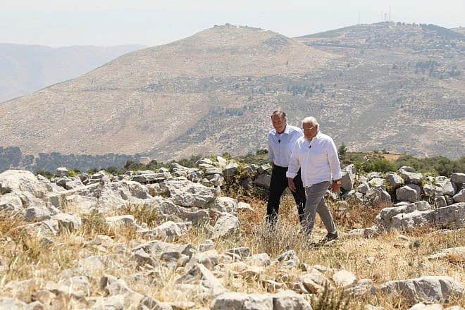 Former U.S. Secretary of State Mike Pompeo and former U.S. Ambassador to Israel David Friedman in Judea and Samaria during the filming of the documentary film "Route 60: Israel’s Biblical Highway," which hits theaters on Sept. 18-19, 2023. Credit: Courtesy.
