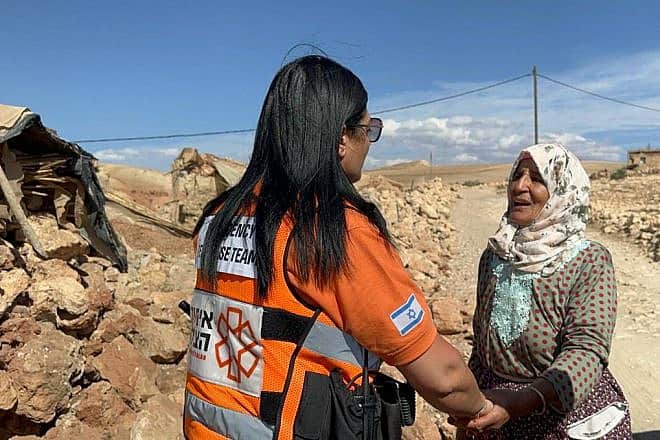 A United Hatzalah volunteer helping local people in Morocco's High Atlas Mountains after Friday's damaging earthquake, Sept. 10, 2023. Credit: United Hatzalah.