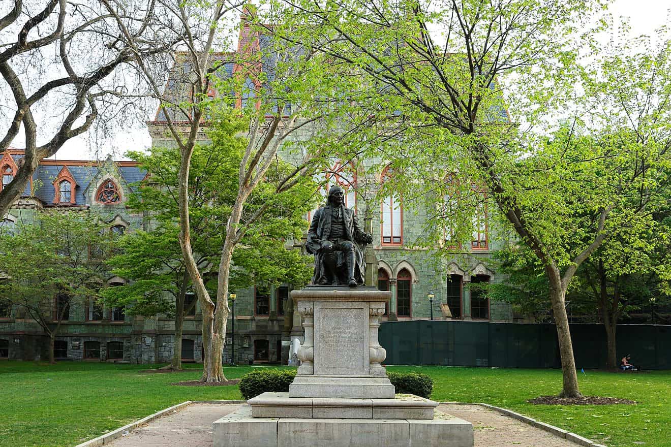 A Benjamin Franklin statue in front of College Hall on the campus of the University of Pennsylvania. Credit: Jay Yuan/Shutterstock.