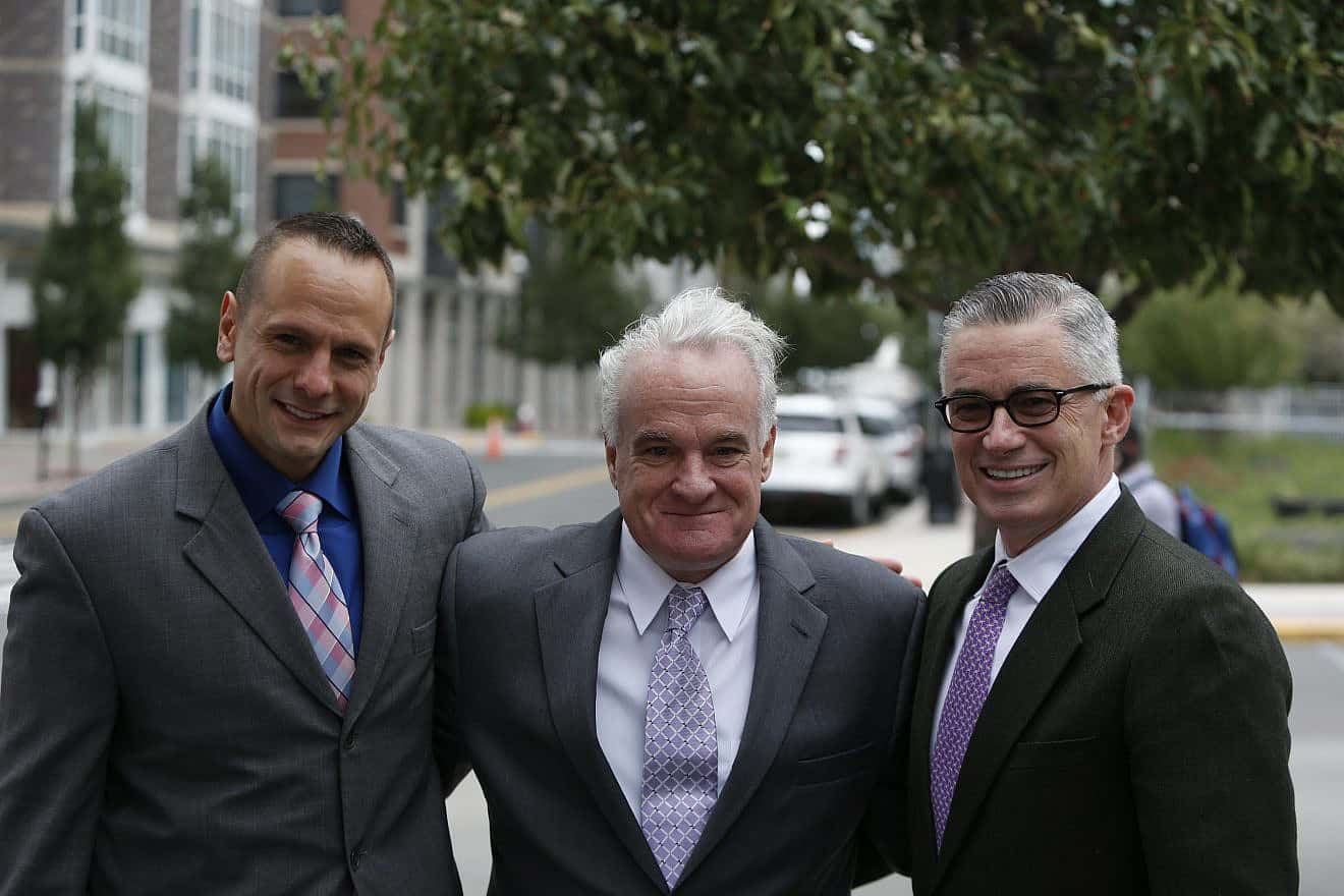 Jersey City Mayor Steven Fulop (left), who is Jewish, with Patrick Kelleher and Jim McGreevey at an EMCOR Group breast-cancer awareness event in 2016. Credit: A Katz/Shutterstock.